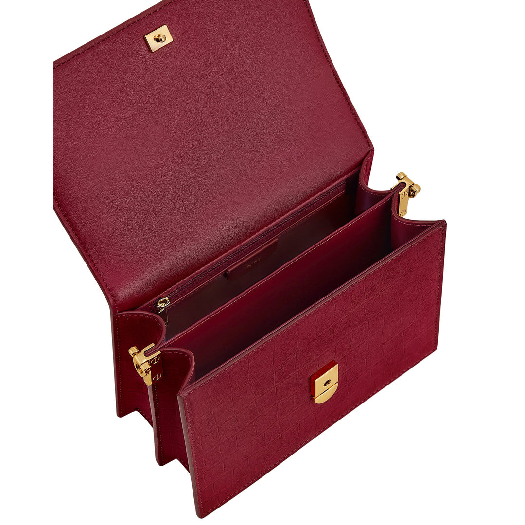 JW PEI Mini Flap Faux Suede Croc Embossed Crossbody - Burgundy