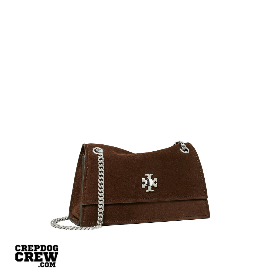 TORY BURCH MINI KIRA TURNLOCK SUEDE SHOULDER BAG dark cocoa