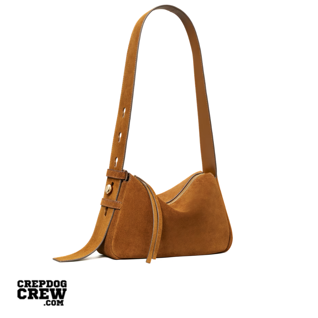 TORY BURCH SMALL ROMY SUEDE SHOULDER BAG cognac
