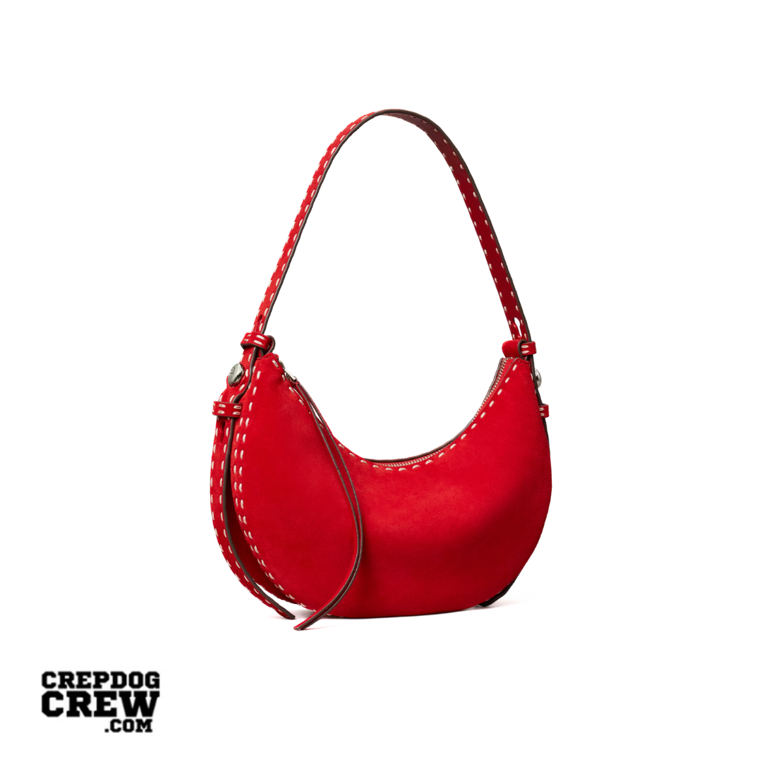 TORY BURCH ROMY SUEDE HALF MOON BAG toucan red
