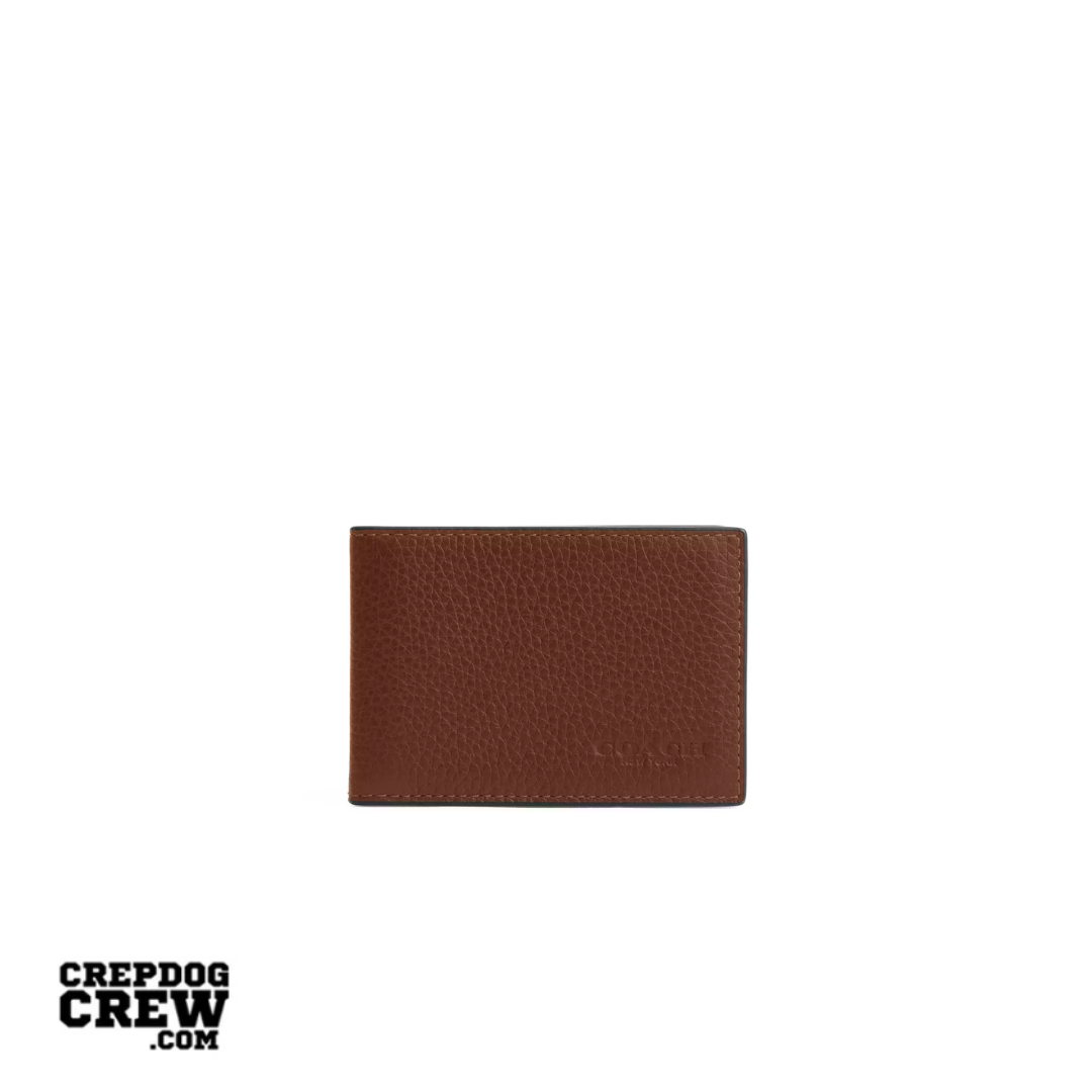 Coach Compact Billfold Wallet pebbled leather Saddle