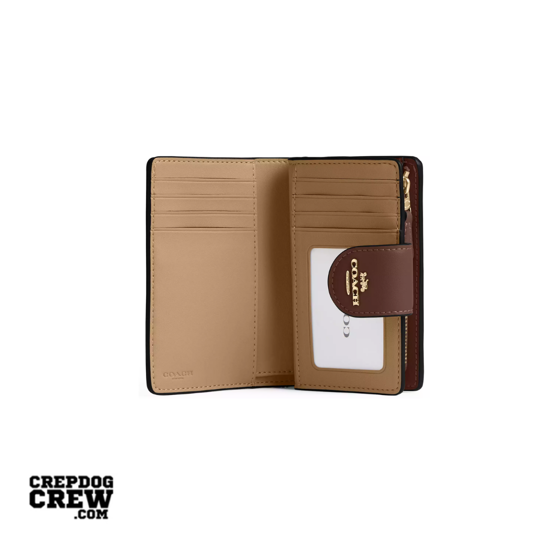 Coach Medium Corner Zip Wallet In Signature Canvas Gold Tan Brown