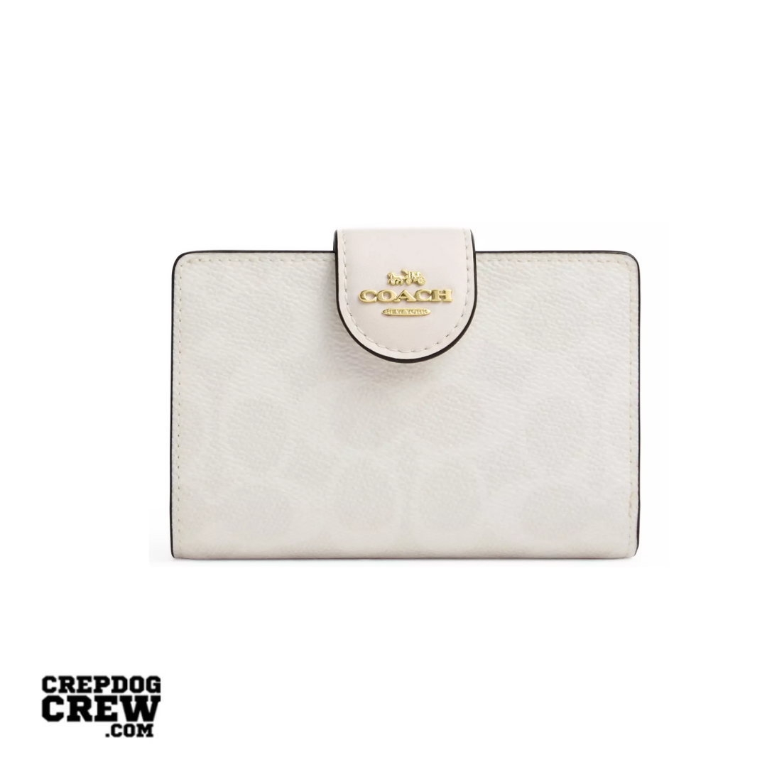 Coach Medium Corner Zip Wallet In Signature Canvas Gold White Chalk