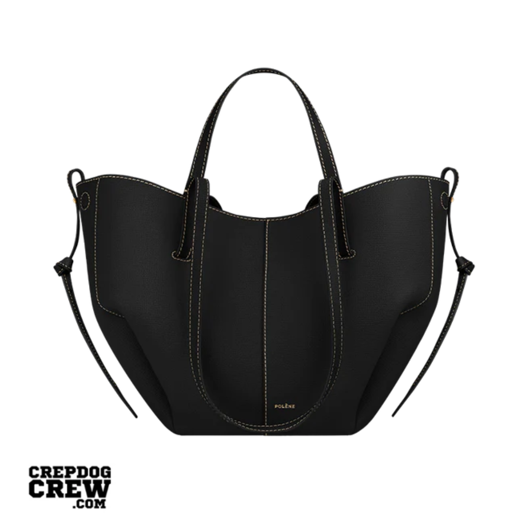 polene Cyme Mini Edition Textured Black with Ecru Stitching