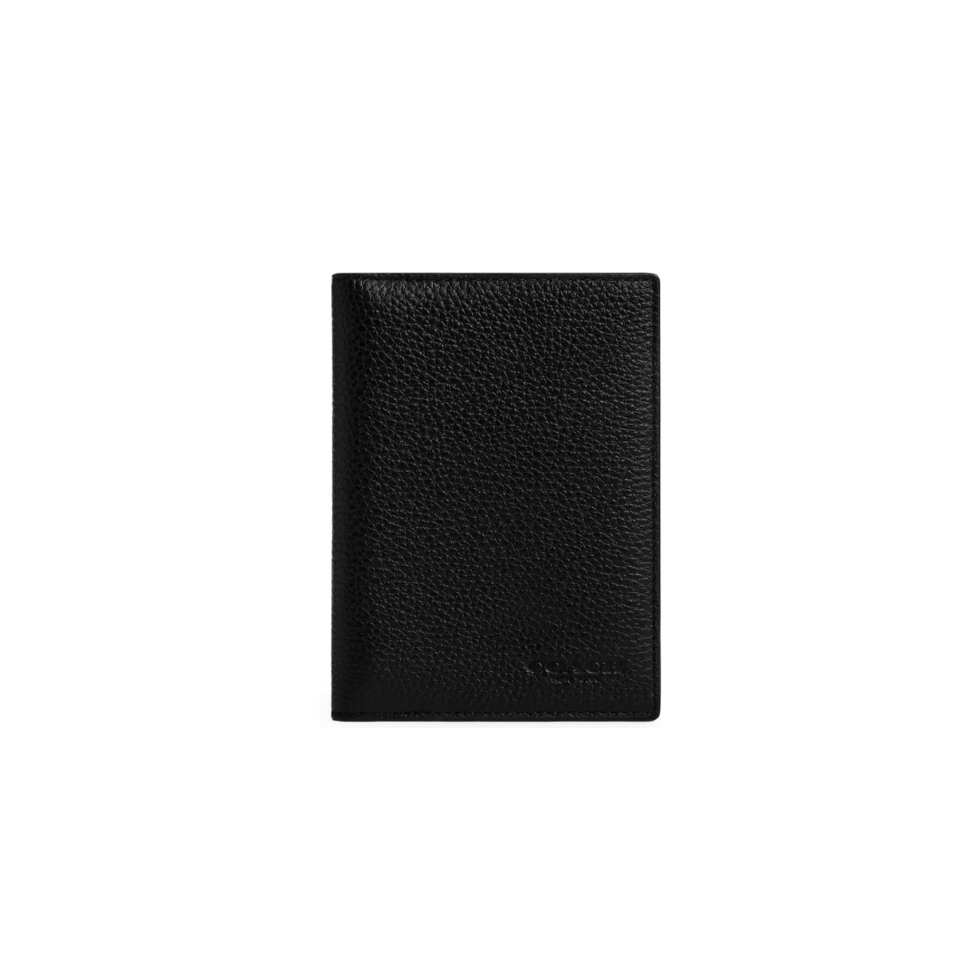 Coach Passport Card Case pebbled leather Gunmetal Black