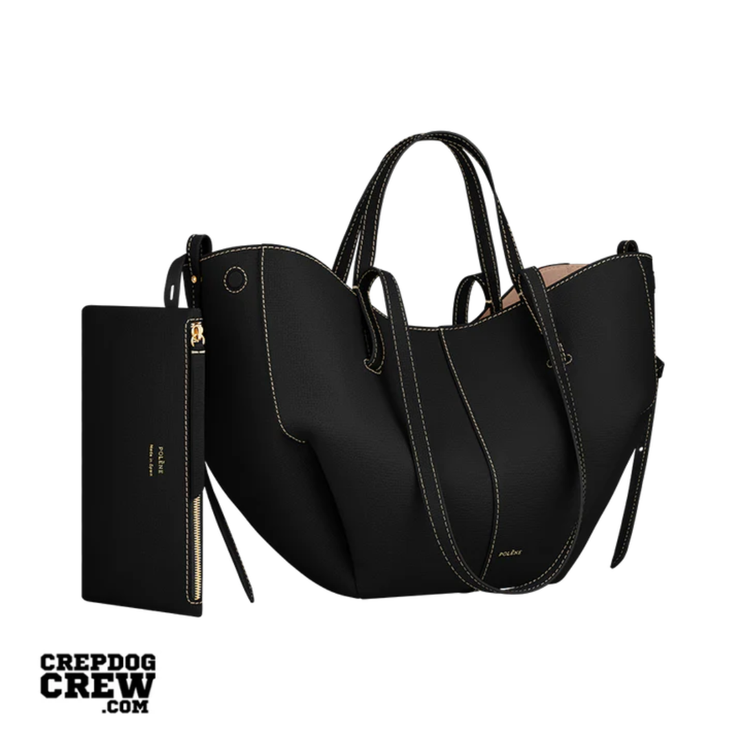 polene Cyme Mini Edition Textured Black with Ecru Stitching