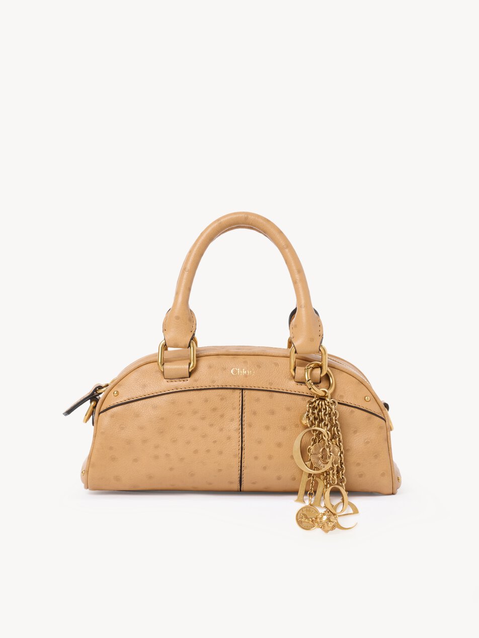 CHLOE Small Chloé bowling bag in ostrich-effect leather Bleached Brown