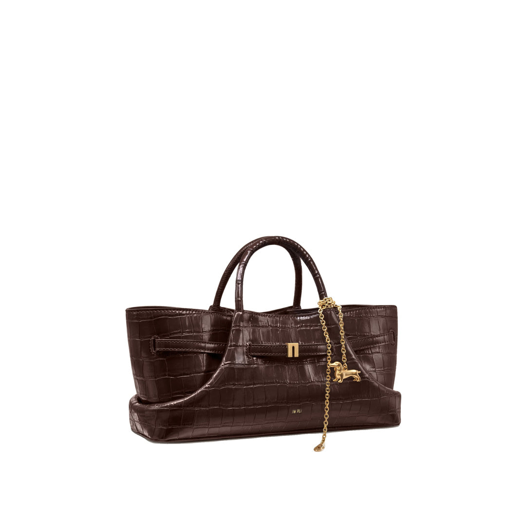 JW PEI Maeve Dachshund Metal Charm Tote Bag - Dark Brown Croc