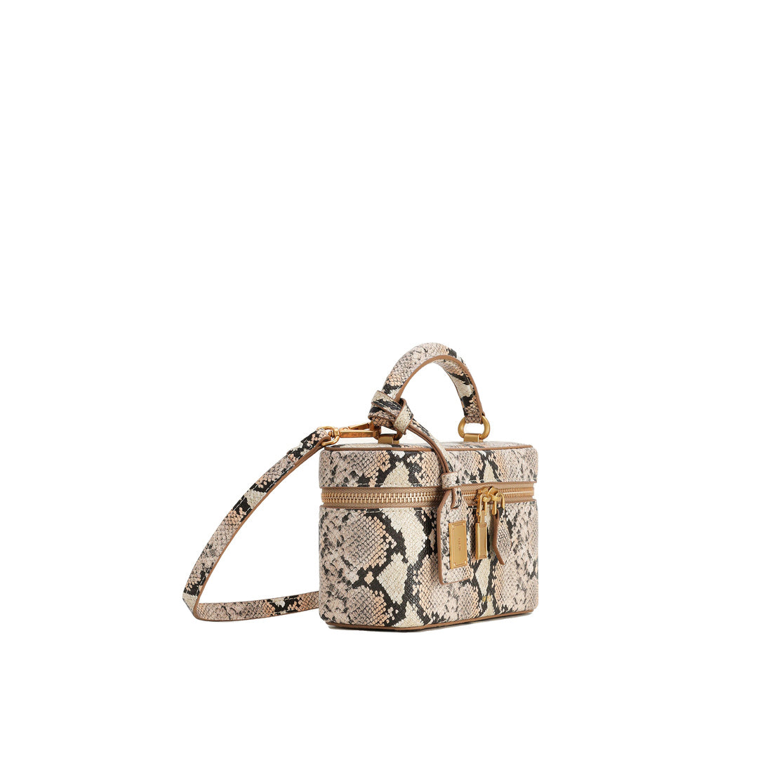 JW PEI Cleo Snake-Embossed Box Shape Top Handle Bag - Beige