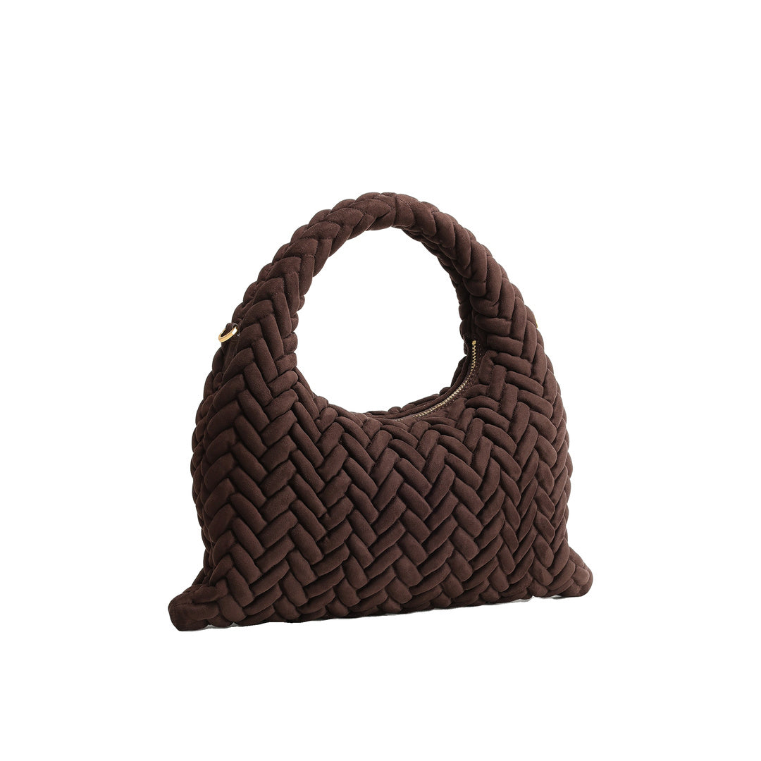 JW PEI Cora Faux Suede Quilting Handle Bag - Dark Brown