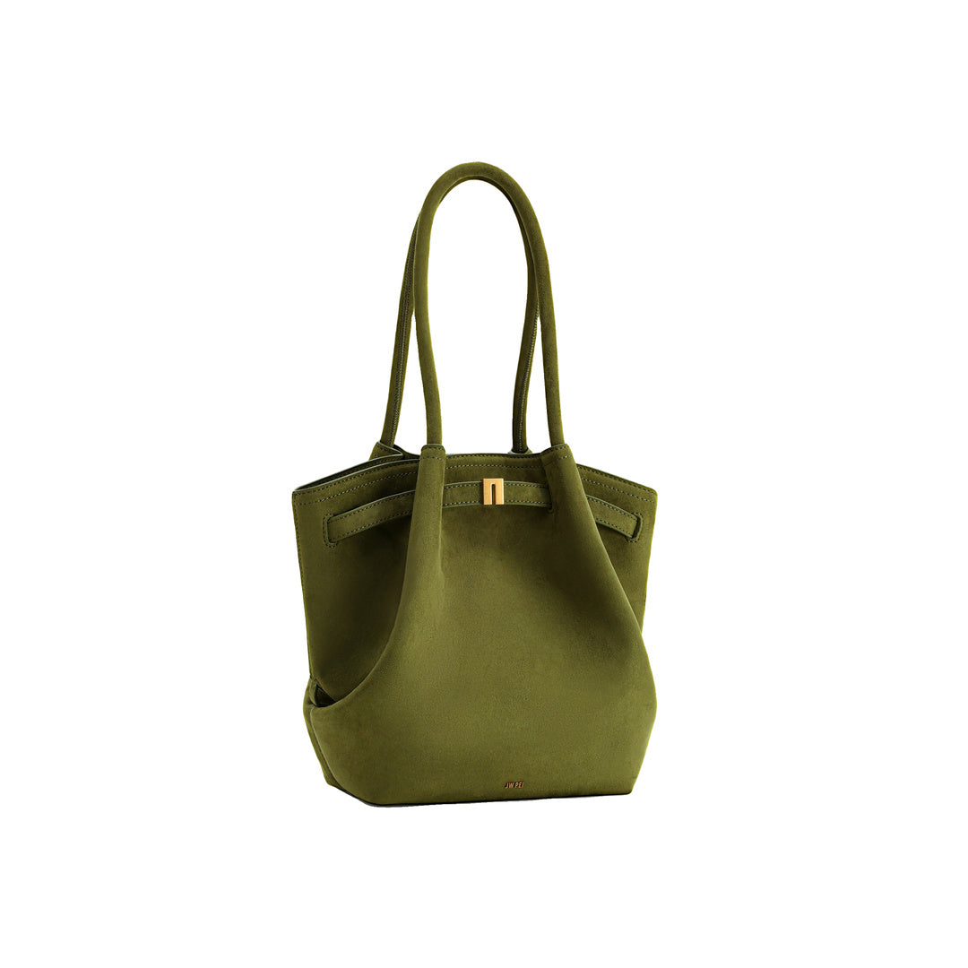 JW PEI Hana Column Faux Suede Tote Bag - Olive Green