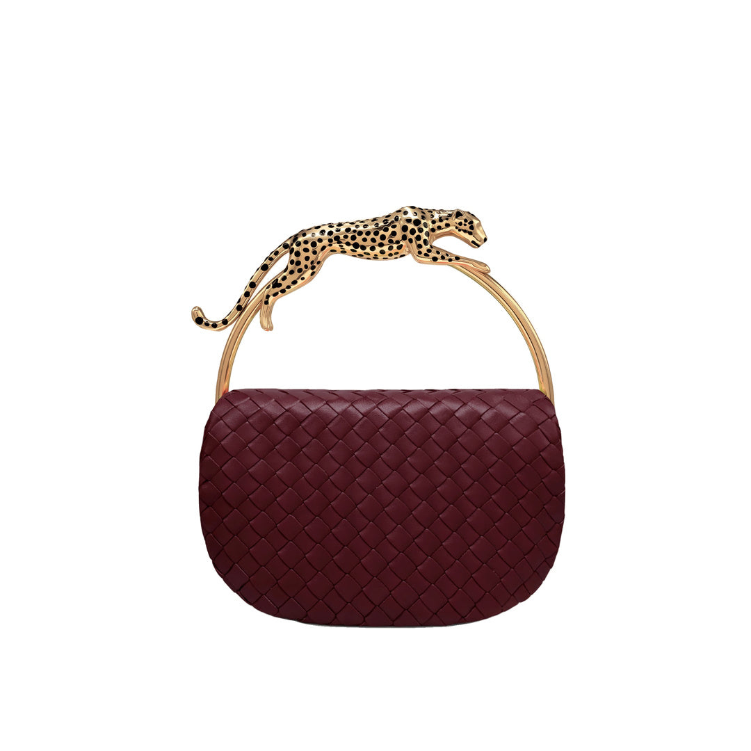 JW PEI Ione Woven Leopard Shaped Top Handle Bag - Burgundy