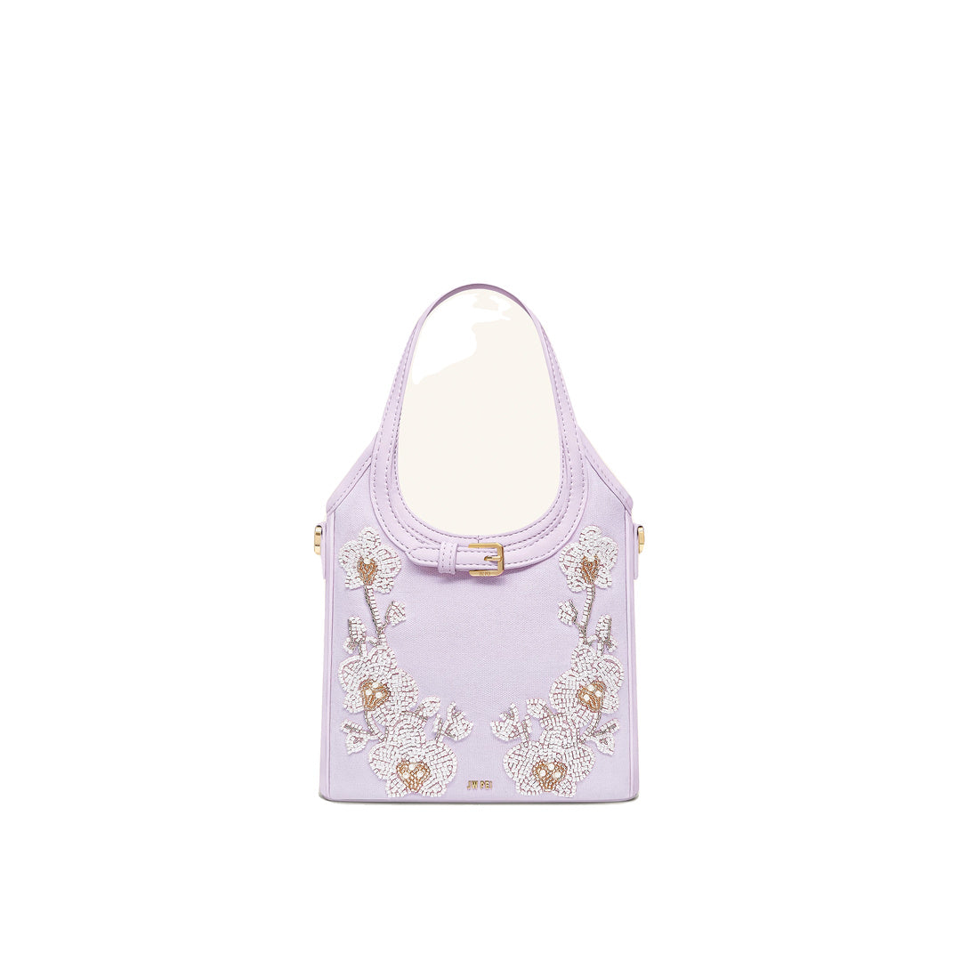 JW PEI Brooke Mini Belted Embellished Orchid Beaded Top Handle Bag - Lavender