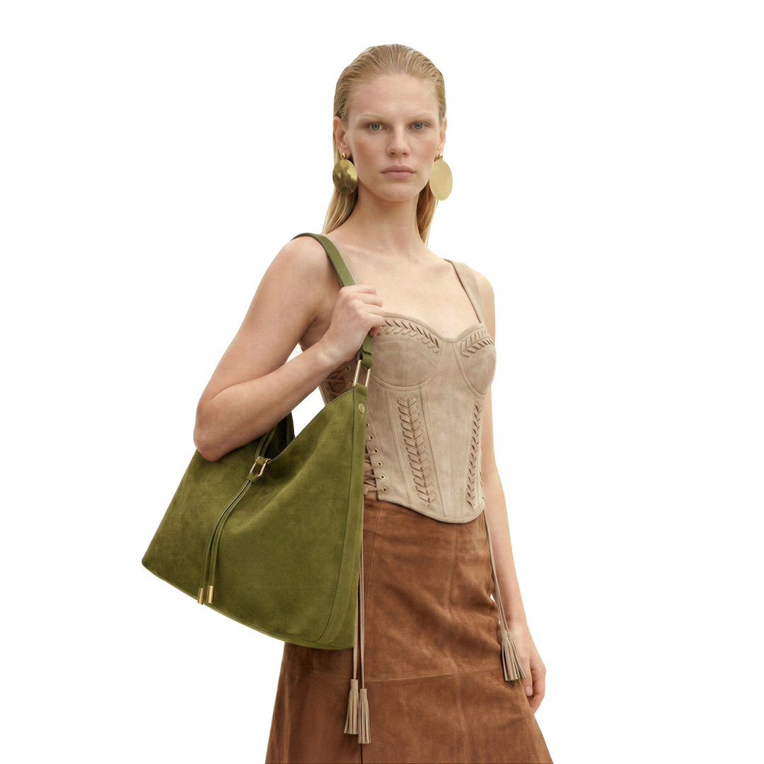 JW PEI Aria Faux Suede Shoulder Bag - Dark Olive