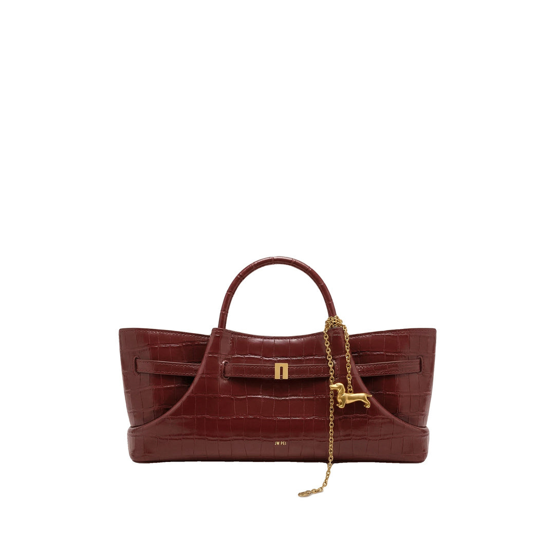 JW PEI Maeve Dachshund Metal Charm Tote Bag - Burgundy Croc