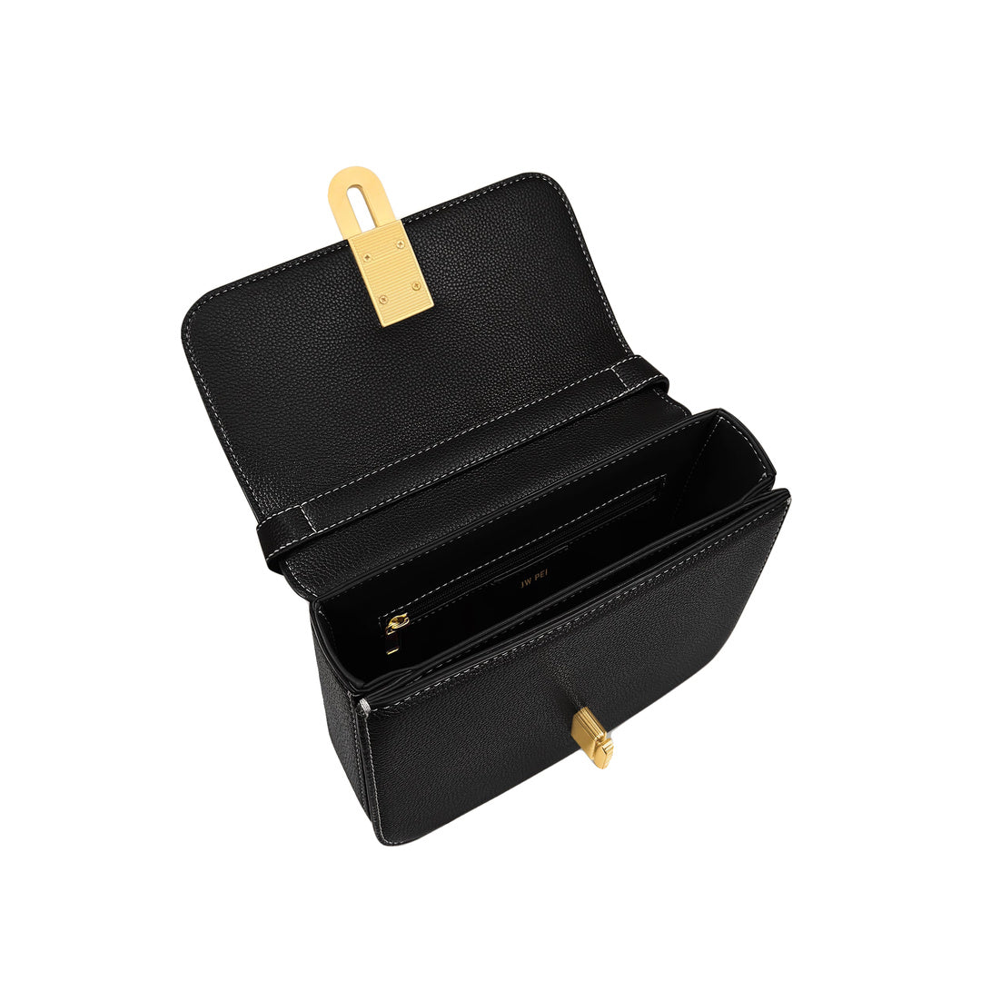 JW PEI Evania Lock Pebbled Shoulder Bag - Black