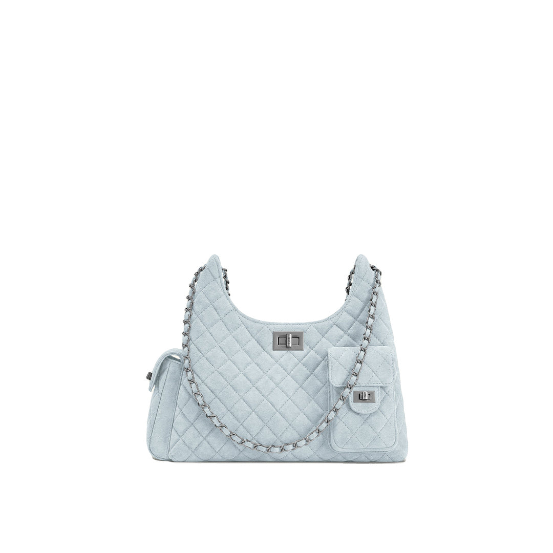 JW PEI Vivian Faux Suede Quilted Shoulder Bag - Light Blue