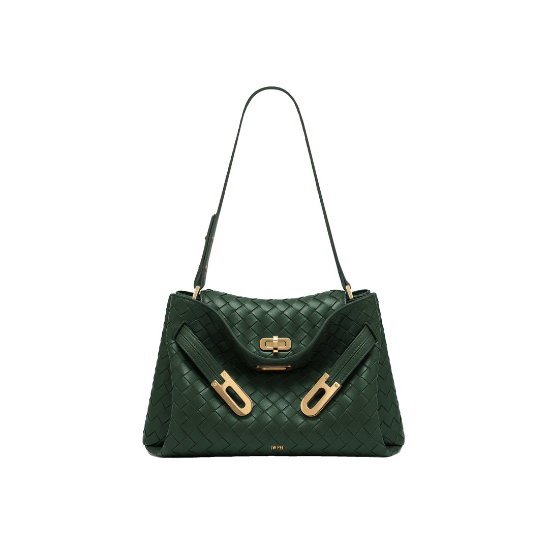 JW PEI Rhea Woven Texture Double Buckle Shoulder Bag - Teal