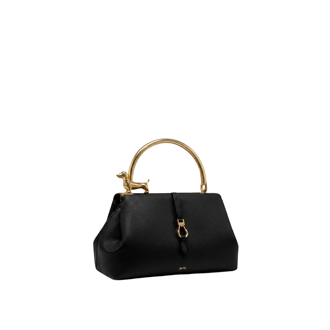 JW PEI Bruna Dachshund Metal Handle Top Handle Bag - Black