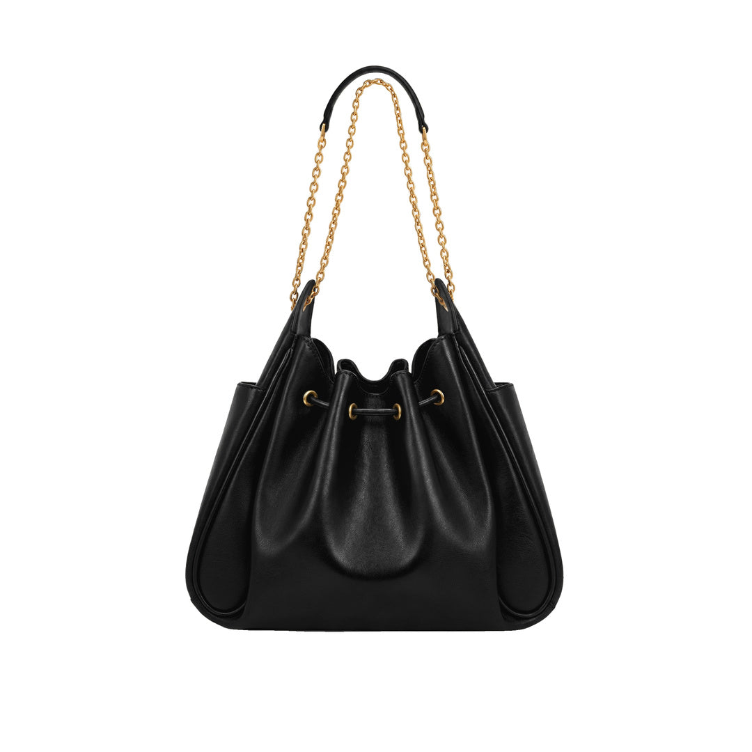 JW PEI Rowan Ruched Drawstring Chain Bucket Bag - Black