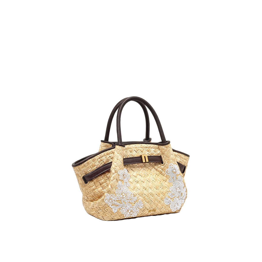 JW PEI Hana Mini Faux Straw Beading Tote Bag - Brown