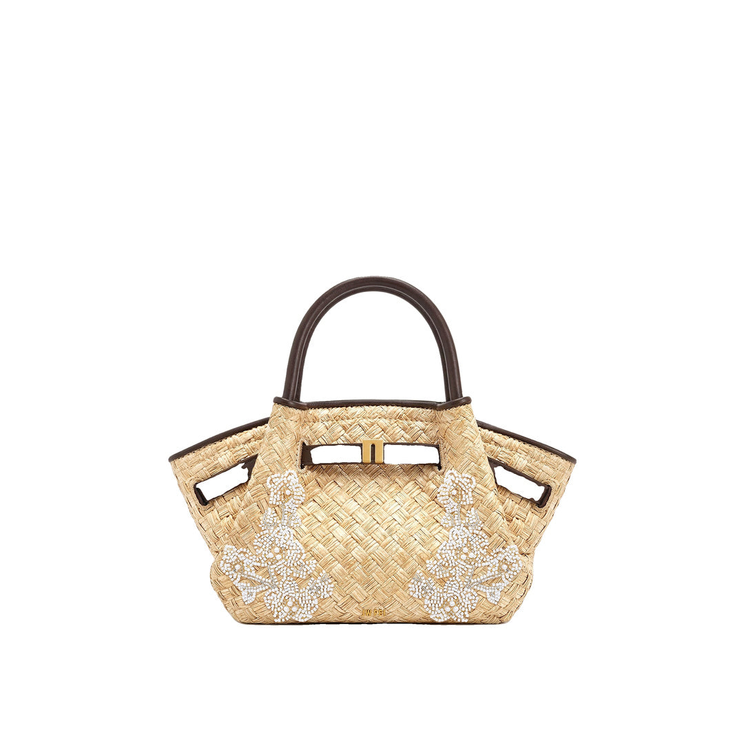 JW PEI Hana Mini Faux Straw Beading Tote Bag - Brown