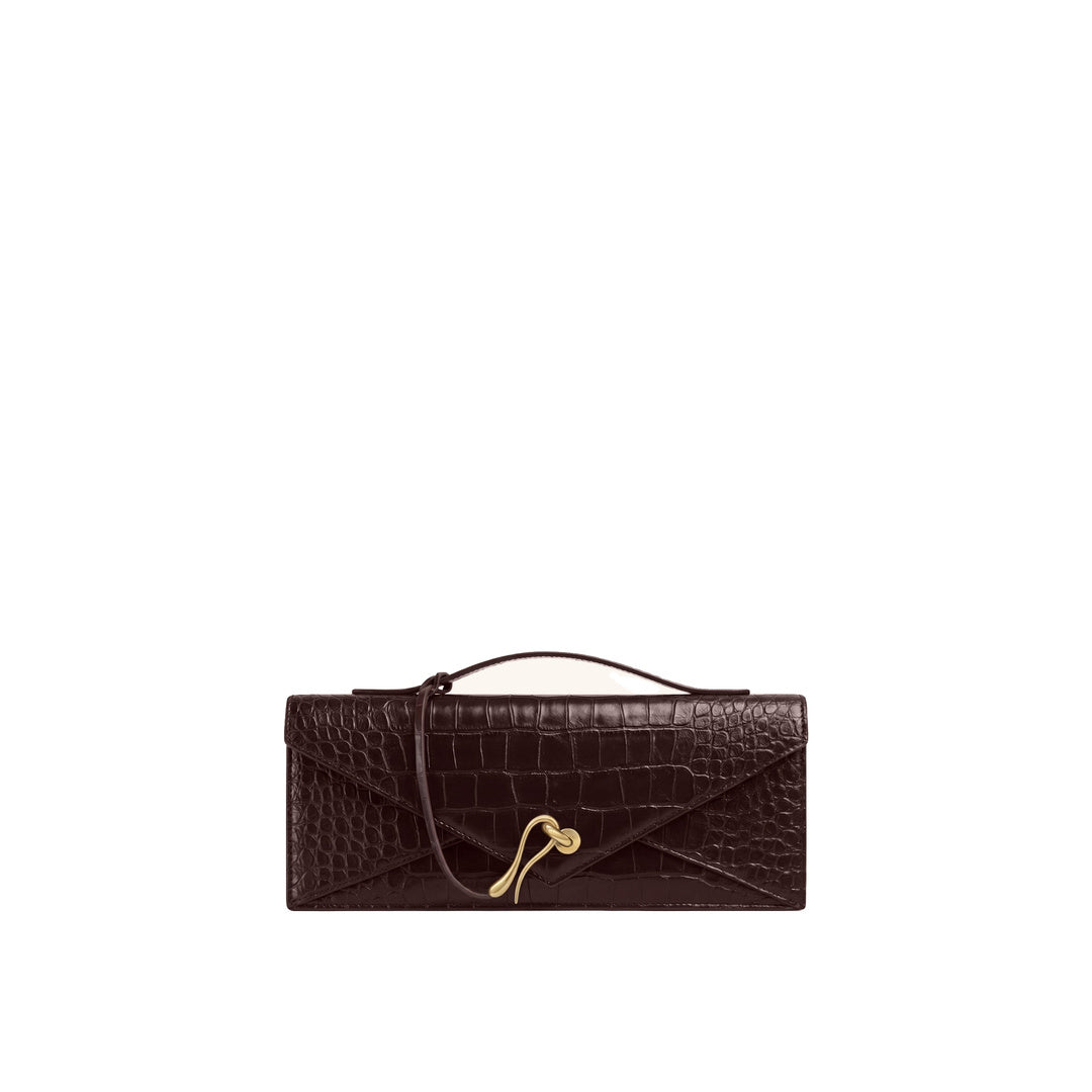 JW PEI Celeste Envelope Top Handle Bag - Dark Brown Croc