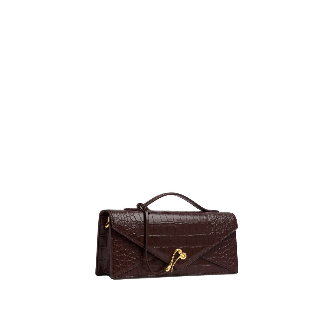 JW PEI Celeste Envelope Top Handle Bag - Dark Brown Croc