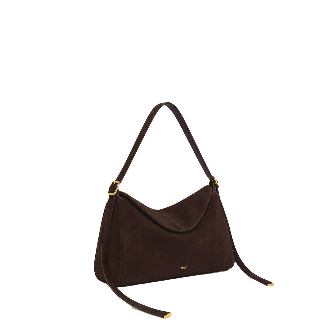 JW PEI Elowen Faux Suede Flap Shoulder Bag - Dark Brown