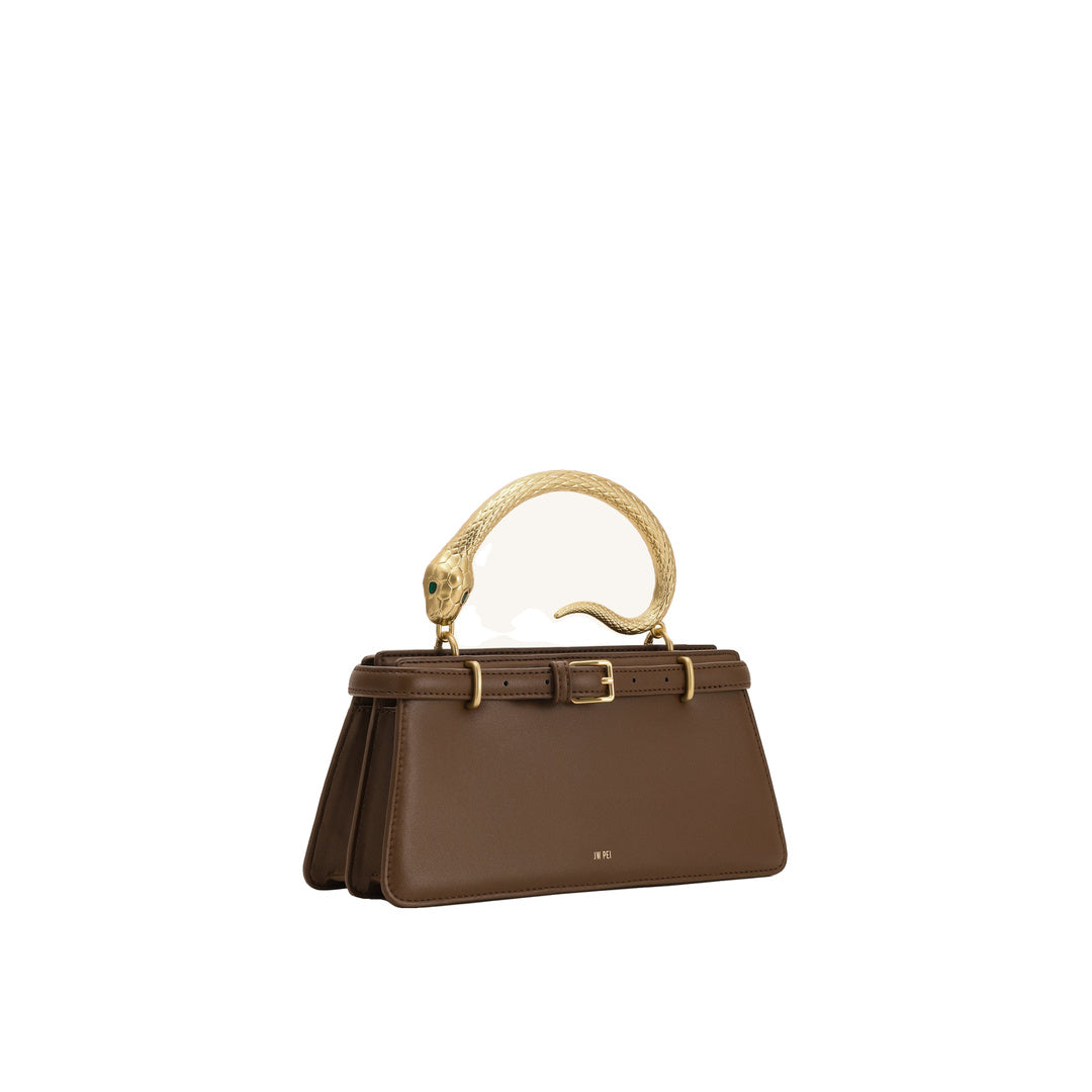 JW PEI Elena Snake Handle Top Handle Bag - Dark Brown
