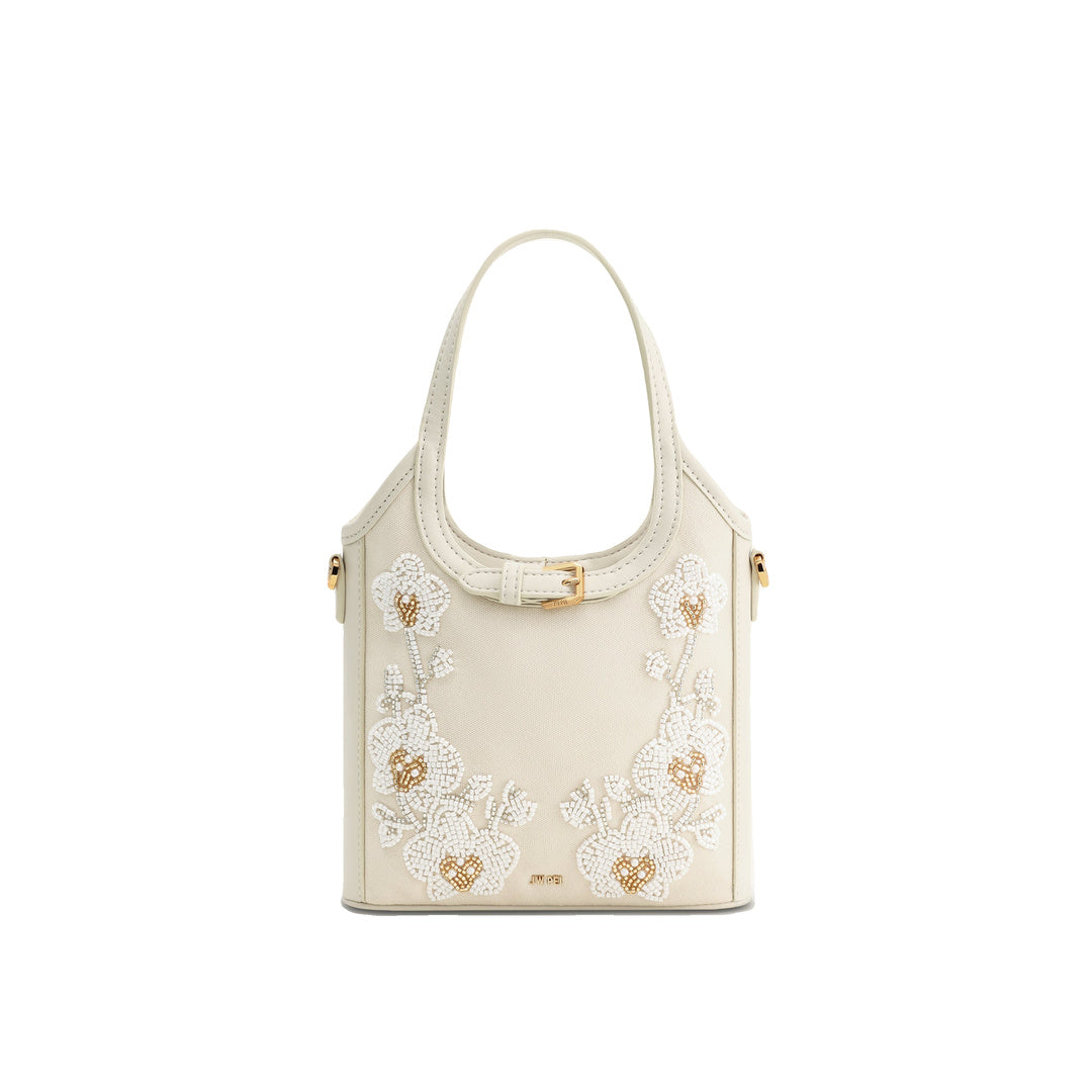 JW PEI Brooke Mini Belted Embellished Orchid Beaded Top Handle Bag - Ivory