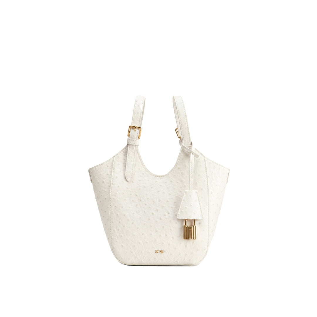 JW PEI Ines Faux Ostrich Padlock Tote Bag - White