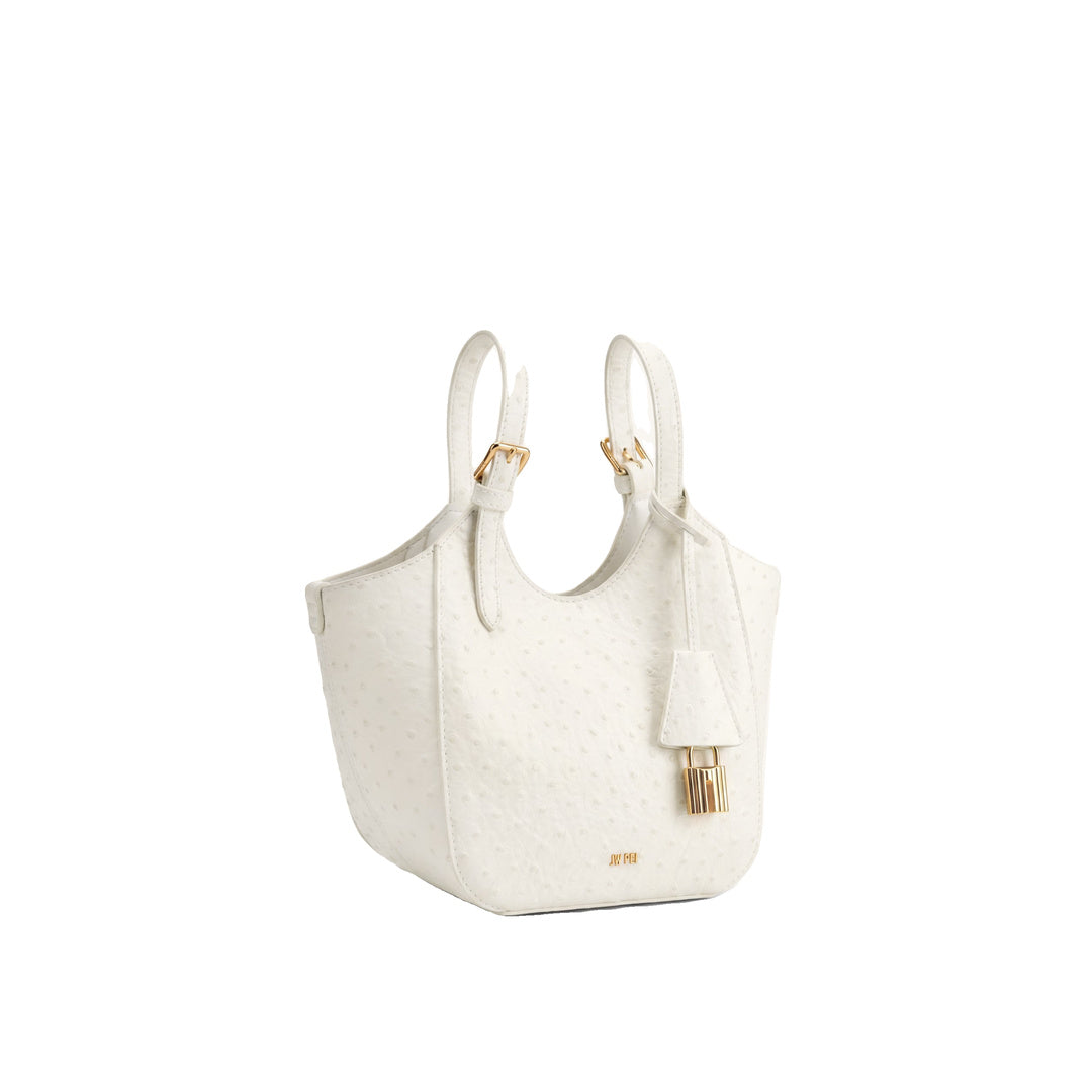 JW PEI Ines Faux Ostrich Padlock Tote Bag - White