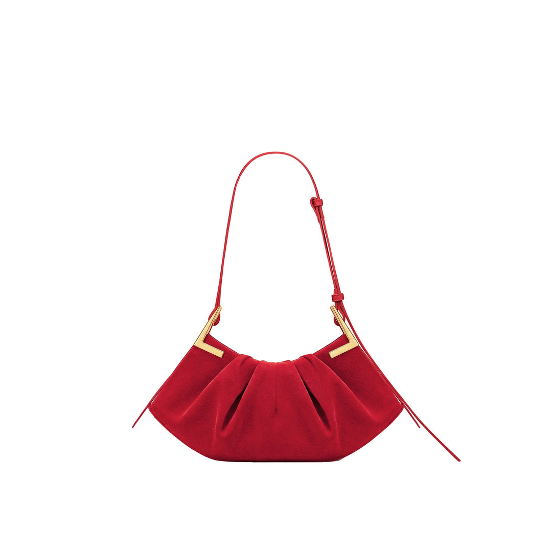 JW PEI Amelia Faux Suede Pleated Shoulder Bag - Red