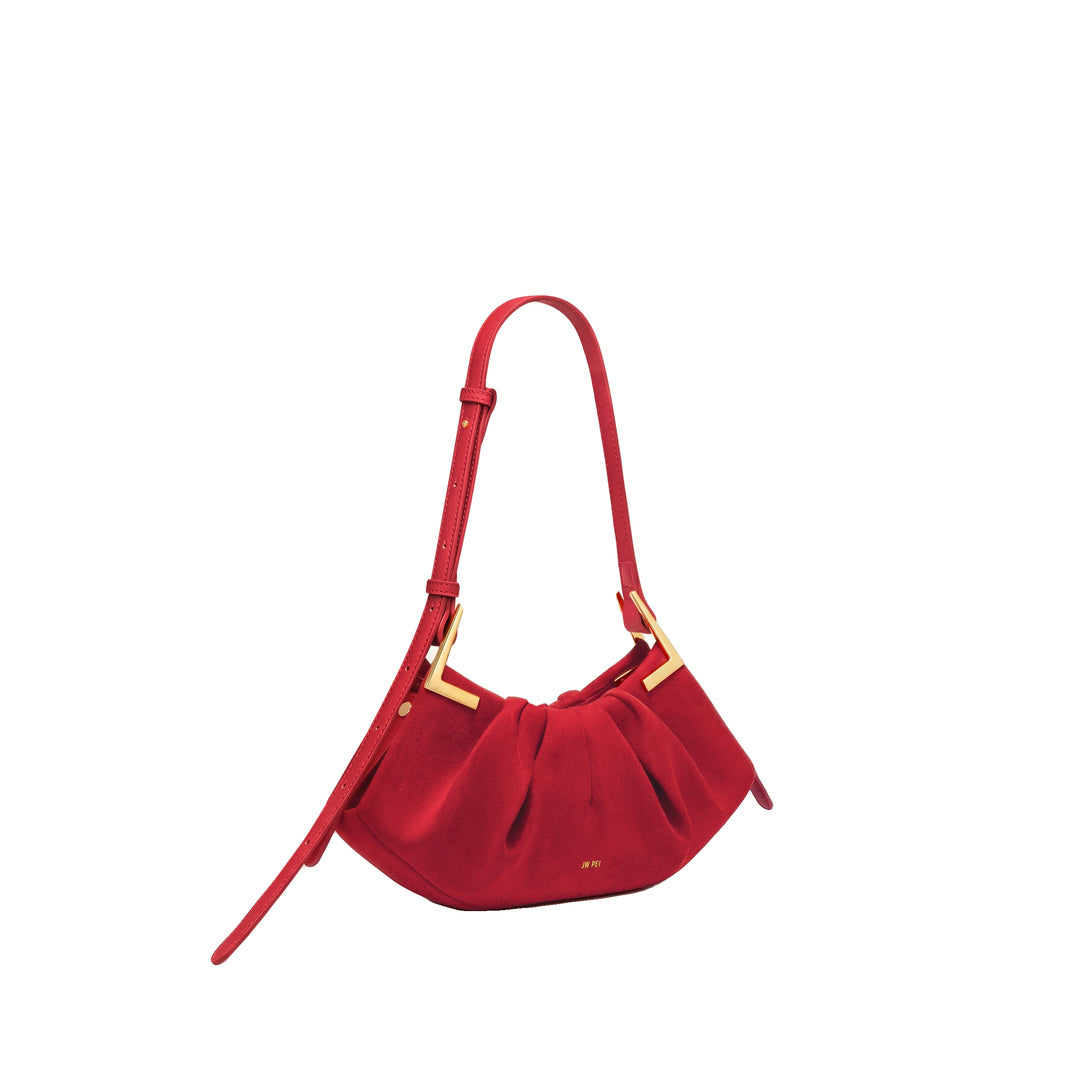 JW PEI Amelia Faux Suede Pleated Shoulder Bag - Red