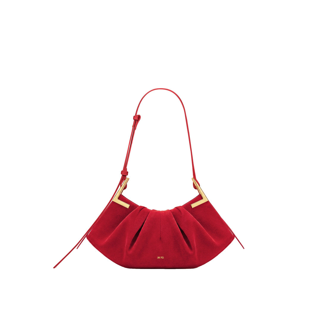 JW PEI Amelia Faux Suede Pleated Shoulder Bag - Red