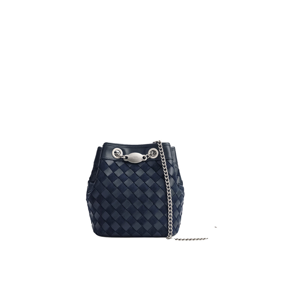 JW PEI Yara Faux Suede Hand-Woven Bucket Bag - Dark Blue