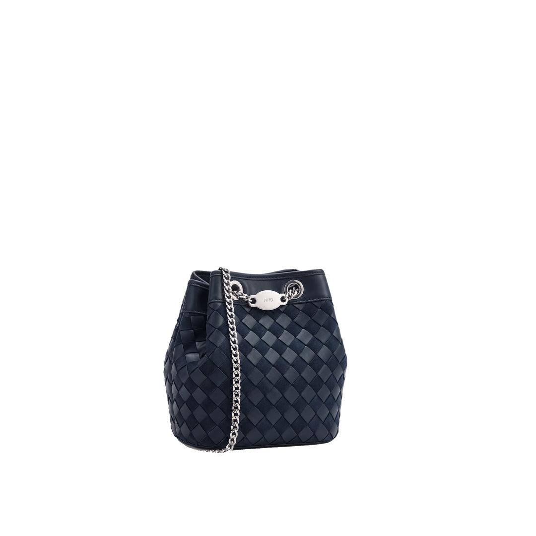 JW PEI Yara Faux Suede Hand-Woven Bucket Bag - Dark Blue