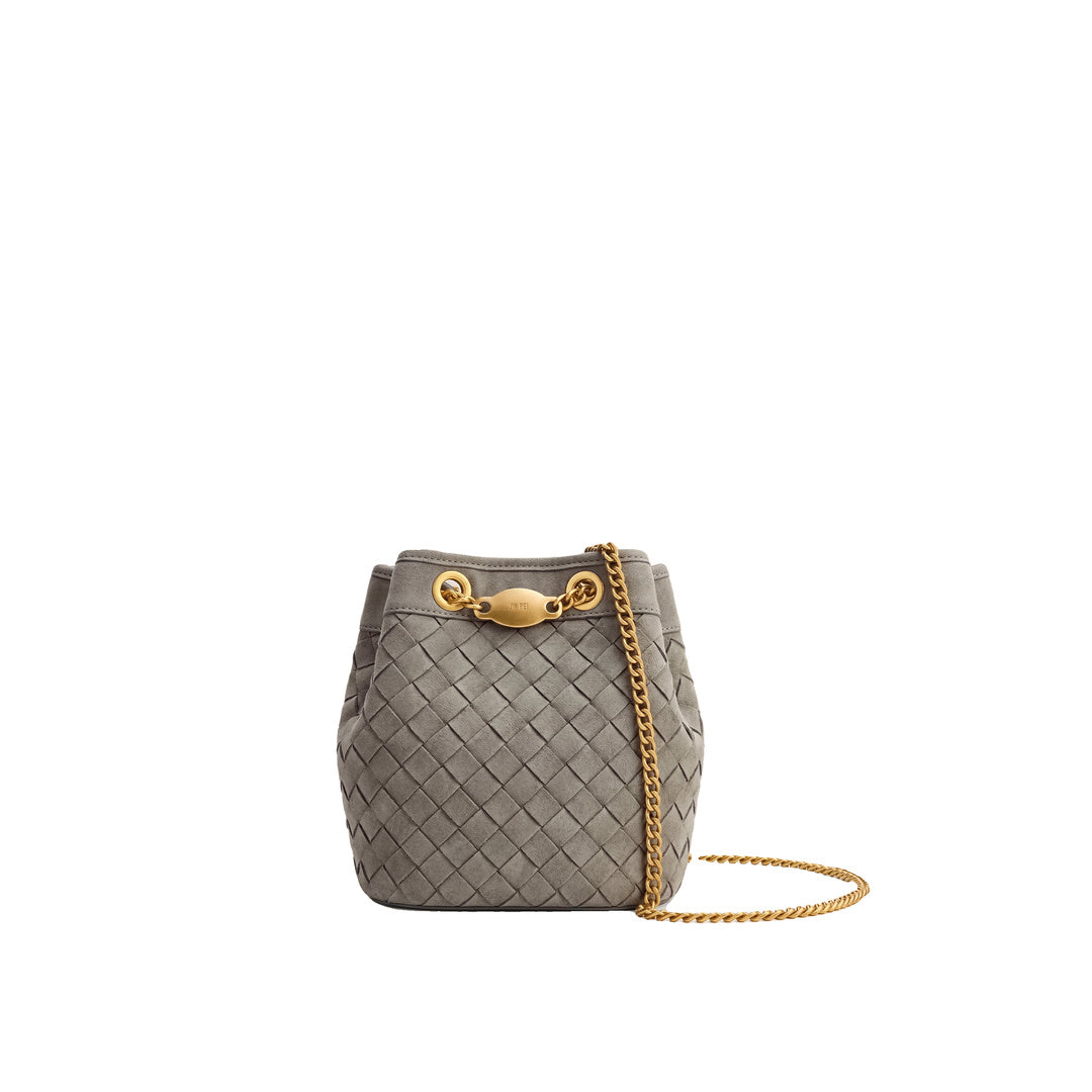 JW PEI Yara Faux Suede Hand-Woven Bucket Bag - Grey