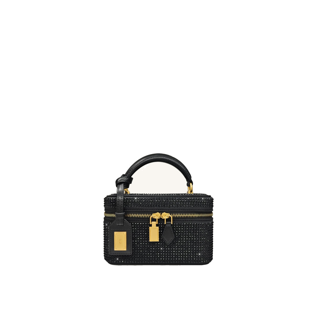 JW PEI Cleo Artificial Crystal Box Shape Top Handle Bag - Black