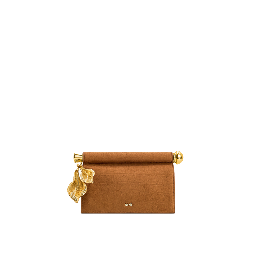JW PEI Holly Faux Suede Metal Pendant Embellished Clutch - Brown