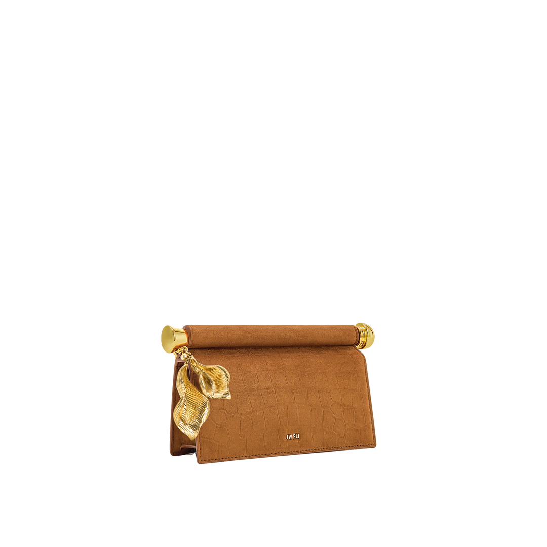JW PEI Holly Faux Suede Metal Pendant Embellished Clutch - Brown
