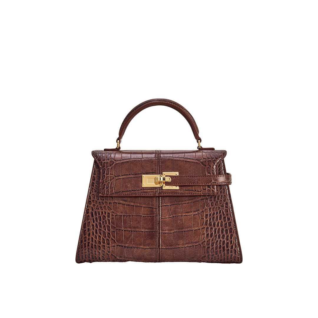 JW PEI Elise Large Croc-Embossed Top Handle Bag - Chestnut Brown