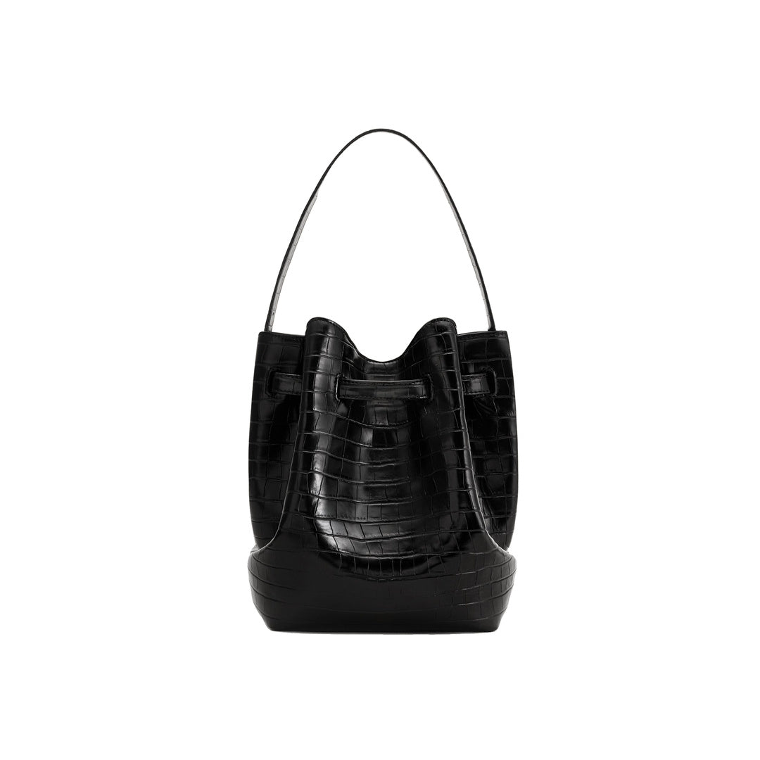 JW PEI Clara Lock Accent Bucket Shoulder Bag - Black Croc