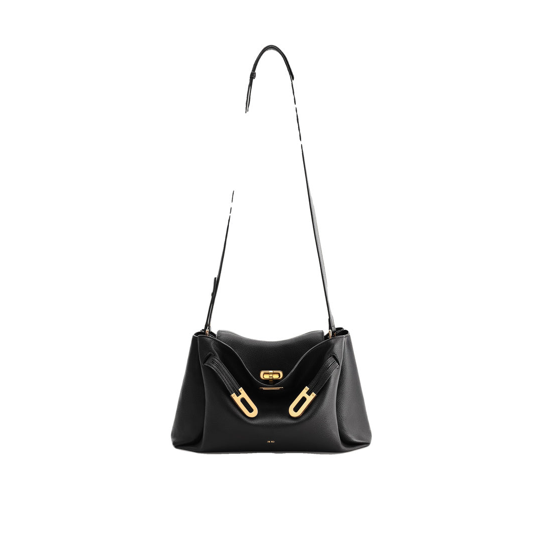 JW PEI Rhea Pebbled Double Buckle Shoulder Bag - Black