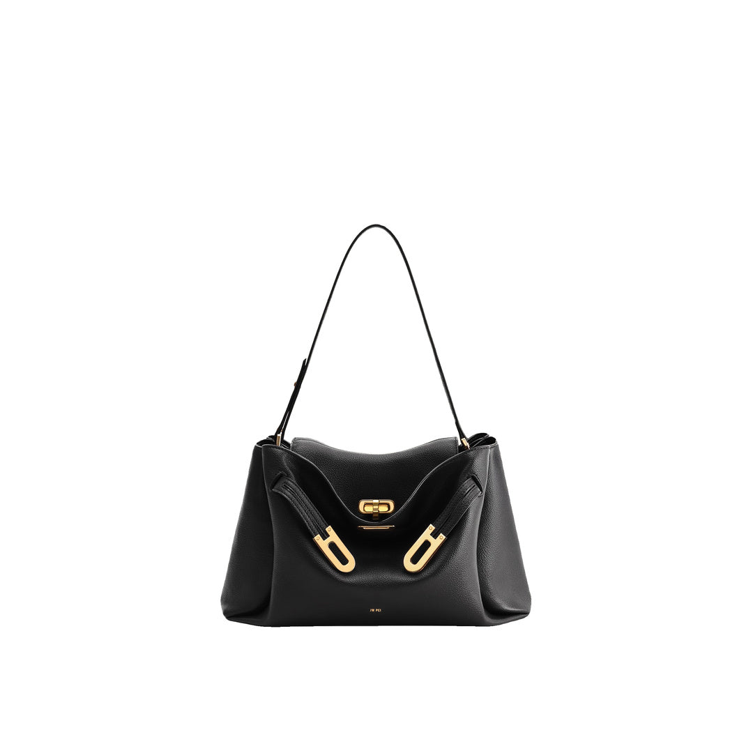 JW PEI Rhea Pebbled Double Buckle Shoulder Bag - Black