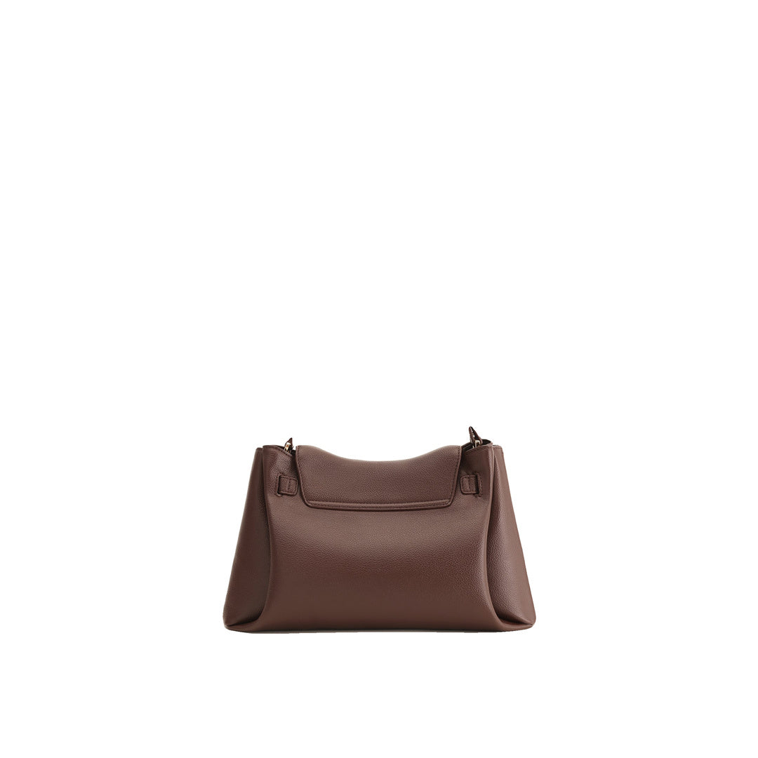 JW PEI Rhea Pebbled Double Buckle Shoulder Bag - Dark Brown