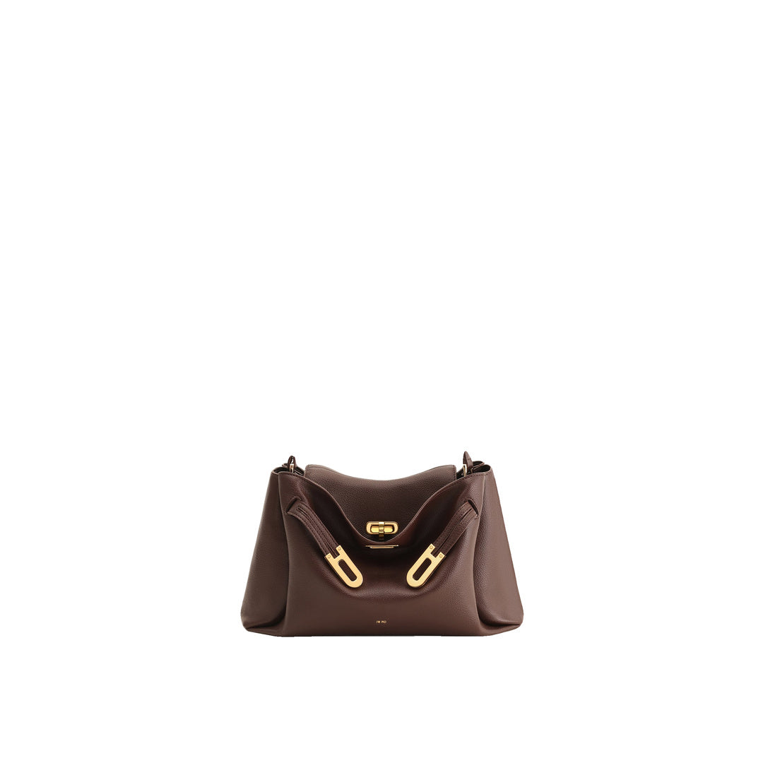 JW PEI Rhea Pebbled Double Buckle Shoulder Bag - Dark Brown