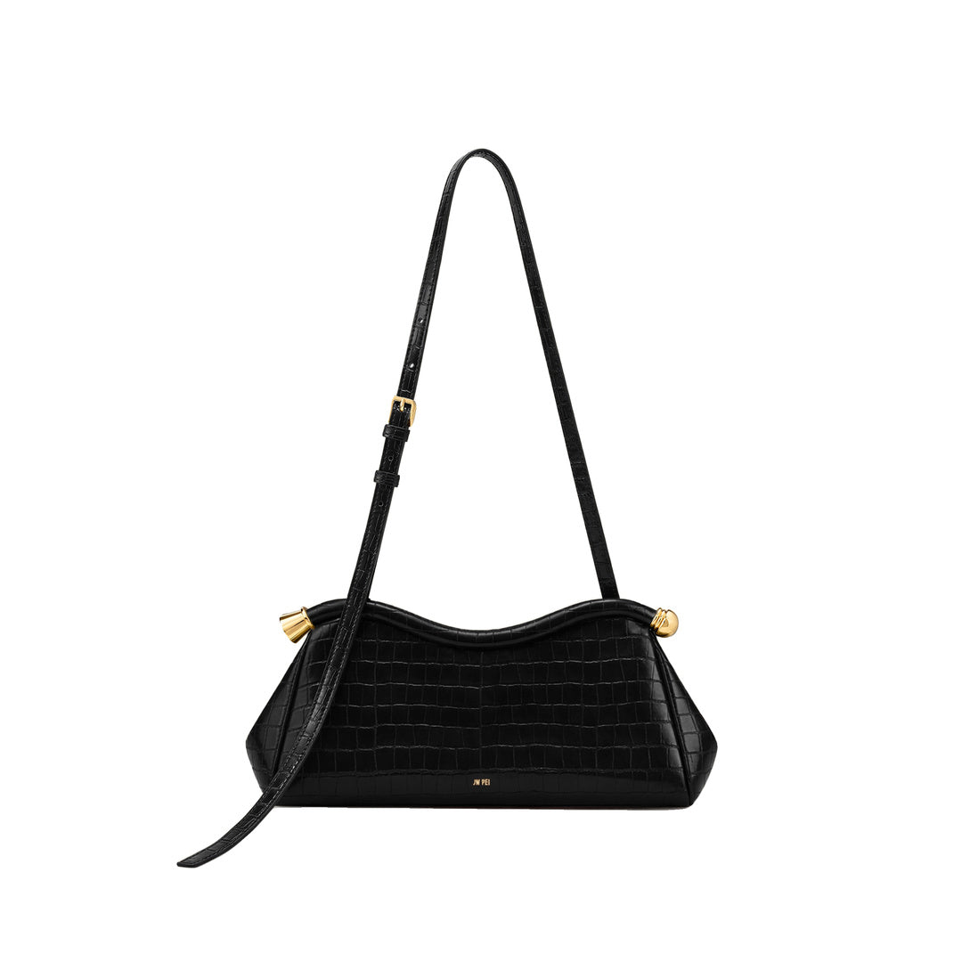 JW PEI Naomi Curved Shoulder Bag - Black Croc