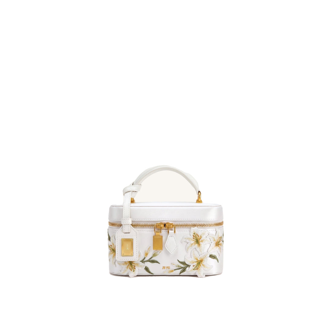JW PEI Cleo Embroidered Box Shape Top Handle Bag - Snow White